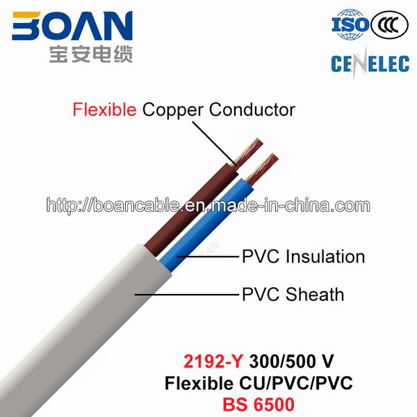 Китай 
                                 Интерфейс 2192-Y, электрический провод, 300/500 В, гибкая Cu/PVC/PVC кабель (BS 6500)                              производитель и поставщик