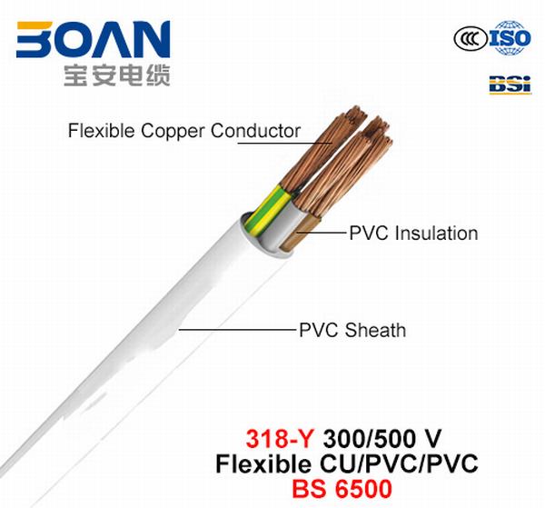 Chine 
                                 318-Y, fil électrique, 300/500 V, souple Cu/PVC/PVC (BS 6500)                              fabrication et fournisseur