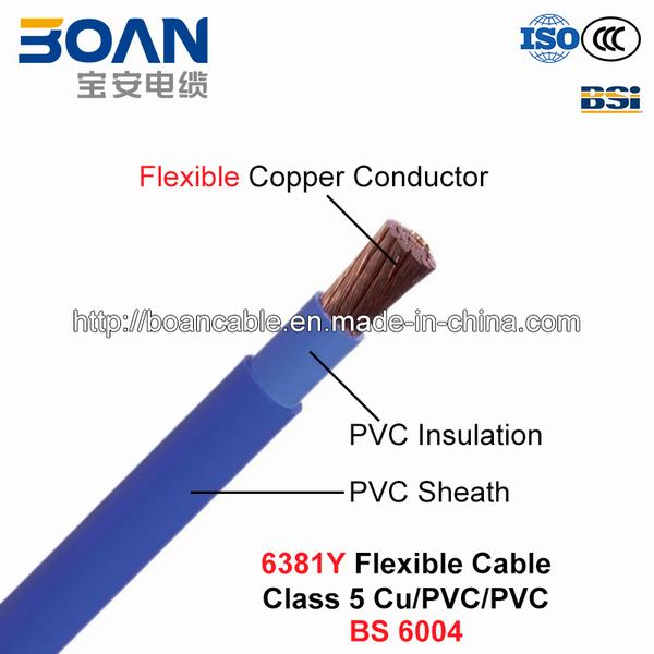 Chine 
                                 6381y, de la Chambre le câblage, fil électrique, 450/750 V & 0.6/1 Kv, souple Cu/PVC/câble PVC (BS 6004)                              fabrication et fournisseur
