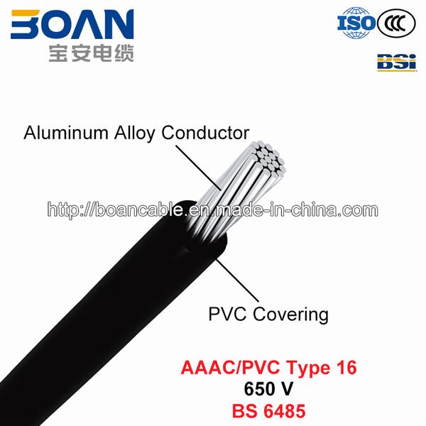 
                                 AAAC/PVC tipo 16, recubierto de PVC conductores para líneas aéreas de energía, a 650 V (BS 6485)                            