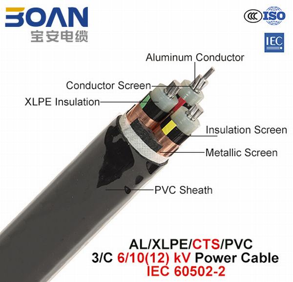 China 
                                 Al/XLPE/CTS/PVC, cabo de alimentação, 6/10 (12) Kv, 3/C (IEC 60502-2)                              fabricação e fornecedor