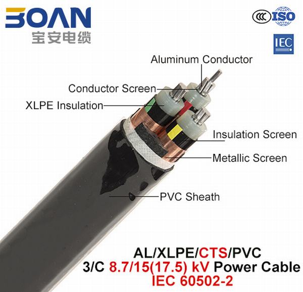 
                                 Al/XLPE/CTS/ПВХ, кабель питания, 8.7/15 (17,5) кв, 3/C (IEC 60502-2)                            
