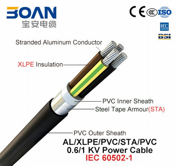 
                                 Al/XLPE/PVC/sta/PVC, 0.6/1 Kv, câble d'alimentation de bandes en acier blindé (IEC 60502-1)                            