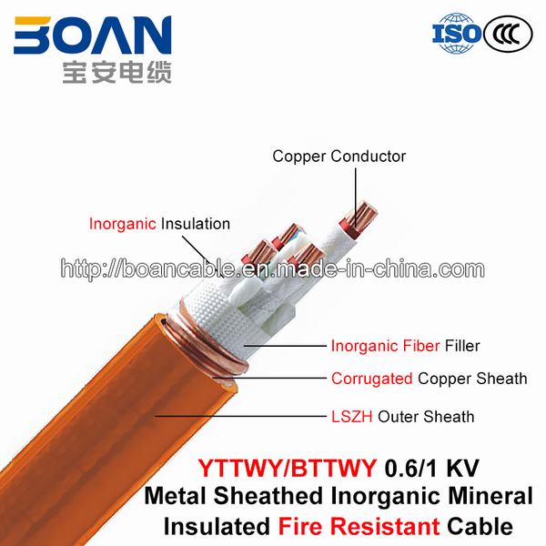 China 
                                 Bttwy/Yttwy, resistente al fuego de cable, 0.6/1 Kv, con aislamiento mineral inorgánico de multi-core de cobre corrugado/cable enfundado LSZH                              fabricante y proveedor