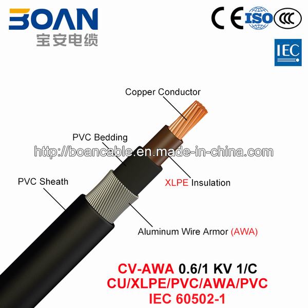 
                                 CV-Awa, Cable de alimentación, 0.6/1 Kv, 1/C, Cu/XLPE/PVC/Awa/PVC (IEC 60502-1)                            