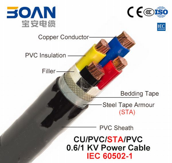 
                                 Cu/PVC/Sta/PVC, 0.6/1 KV, Stahlband-Rüstungs-Leistung-Kabel (Iec 60502-1)                            