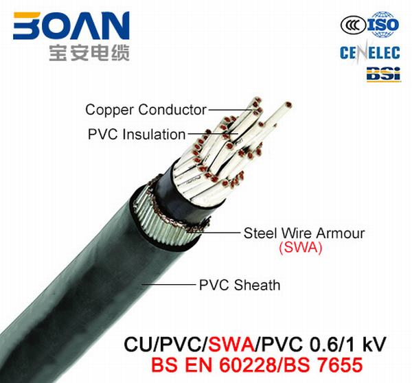 Chine 
                                 Cu/PVC/swa/PVC, câble de commande, 0.6/1 Kv (BS EN 60228/BS 7655)                              fabrication et fournisseur