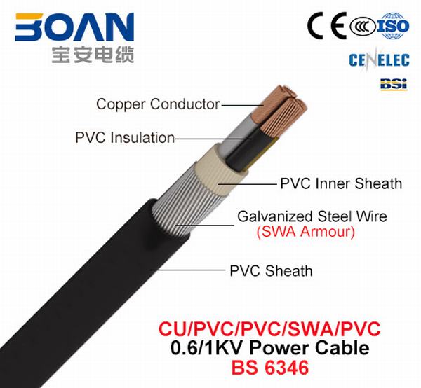 
                                 Cu/PVC/SWA/ПВХ, стальная проволока бронированные кабель питания, 0.6/1 КВ, (BS 6346)                            