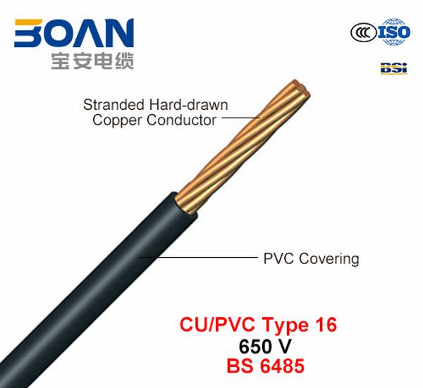 
                                 Cu/PVC tipo 16, recubierto de PVC conductores para líneas aéreas de energía, a 650 V (BS 6485)                            