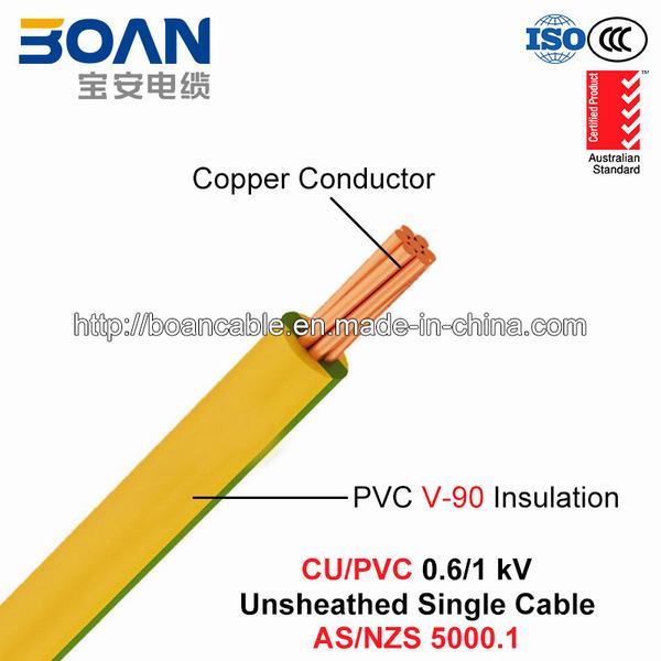Cina 
                                 Cu/PVC, Unsheathed V-90 Single Cable, 0.6/1 chilovolt, 1/C (AS/NZS 5000.1)                              produzione e fornitore