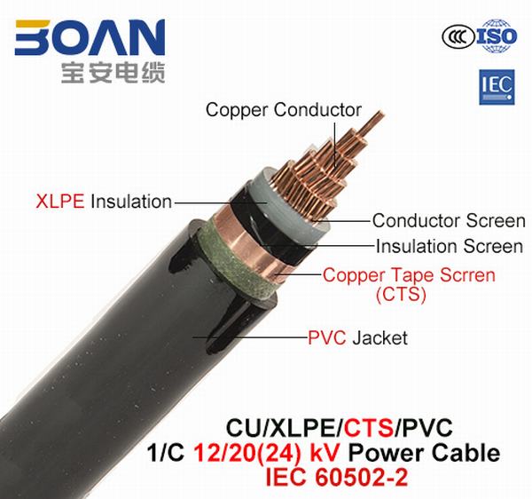 
                                 Cu/XLPE/Cts/PVC, Power Cable, 12/20 (24) di chilovolt, 1/C (IEC 60502-2)                            