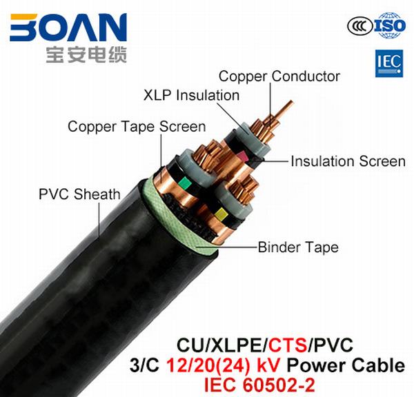 Chine 
                                 Cu/XLPE/CTS/PVC, câble d'alimentation, 12/20 (24) Kv, 3/C (IEC 60502-2)                              fabrication et fournisseur