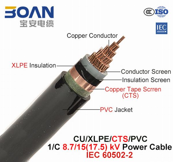 
                                 Cu/XLPE/Cts/PVC, Power Cable, 8.7/15 (17.5) chilovolt, 1/C (IEC 60502-2)                            