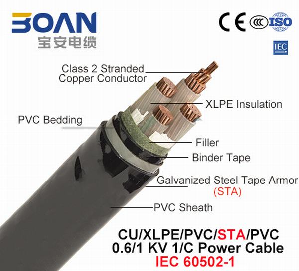 
                                 Cu/XLPE/PVC/sta/PVC, 0.6/1 Kv, câble d'alimentation de bandes en acier blindé (IEC 60502-1)                            