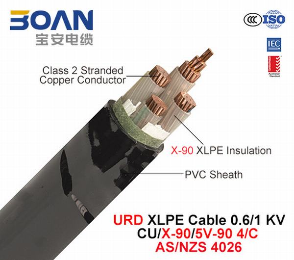 Chine 
                                 Cu/XLPE/PVC, URD, câble d'alimentation, 4 KV 0.6/1/C (AS/NZS 4026)                              fabrication et fournisseur