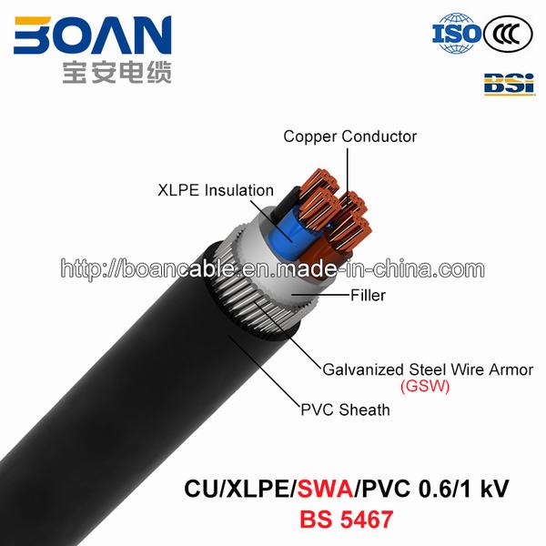 China 
                                 Cu/XLPE/Swa/PVC, 0.6/1 KV, Stahldraht-gepanzertes (SWA) Leistung-Kabel (BS 5467)                              Herstellung und Lieferant