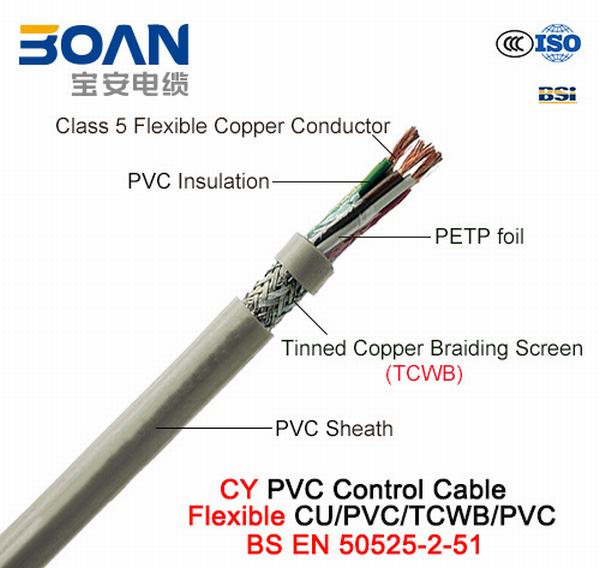 
                                 Cavo di controllo del PVC del CY, 300/500 di V, Cu/PVC/Petp/Tcwb/PVC flessibile (en 50525-2-51 delle BS)                            