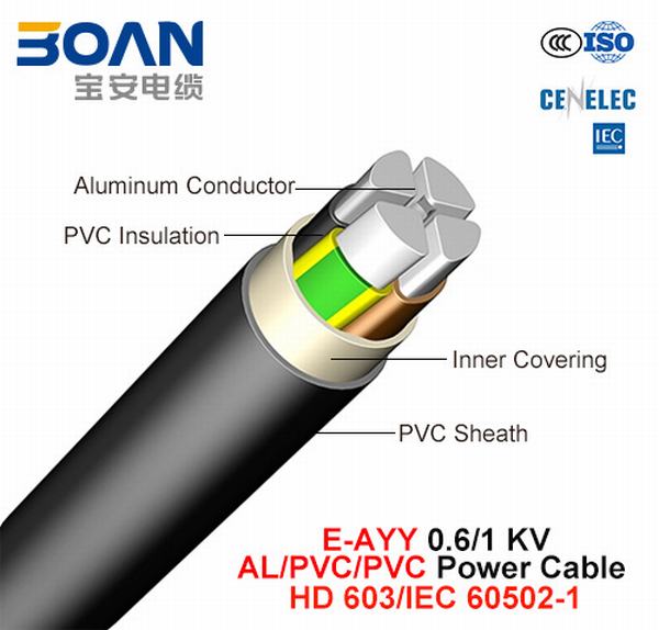 
                                 E-Ayy-O, J, câble d'alimentation, 0.6/1 Kv, Al/PVC/PVC (603 HD/IEC 60502-1)                            
