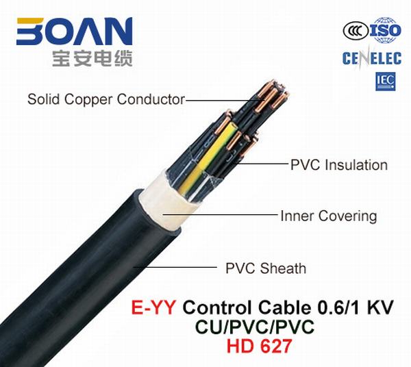Chine 
                                 E-AA, câble de commande, 0.6/1 Kv, Solid Cu/PVC/PVC (HD 627)                              fabrication et fournisseur