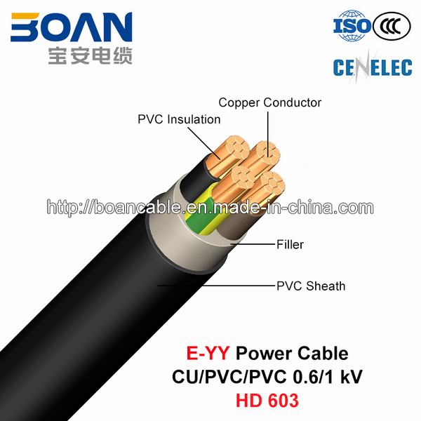 Cina 
                                 E-Yy, cavo elettrico di bassa tensione, 0.6/1 chilovolt, Cu/PVC/PVC (HD 603)                              produzione e fornitore