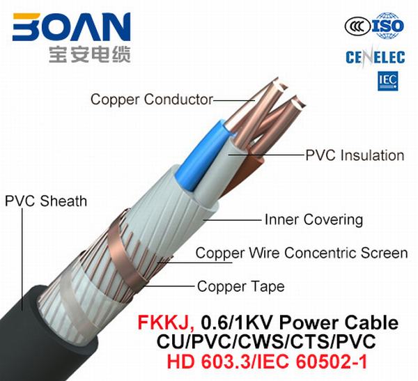 Chine 
                                 Fkkj, câble d'alimentation, 0.6/1 Kv, Cu/PVC/CWS/CTS/PVC (603.3 HD/IEC 60502-1)                              fabrication et fournisseur
