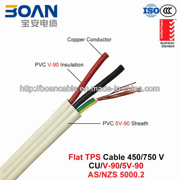 Chine 
                                 TPS Câble plat, câble d'alimentation en PVC, 450/750 V, Cu/PVC/PVC Câble plat (AS/NZS 5000.2)                              fabrication et fournisseur