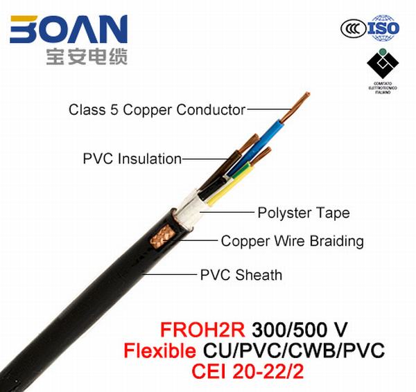 Chine 
                                 Froh2r, câble de commande, 300/500 V, Flexible de Cu/PVC/CCB/PVC (CEI 20-22/2)                              fabrication et fournisseur
