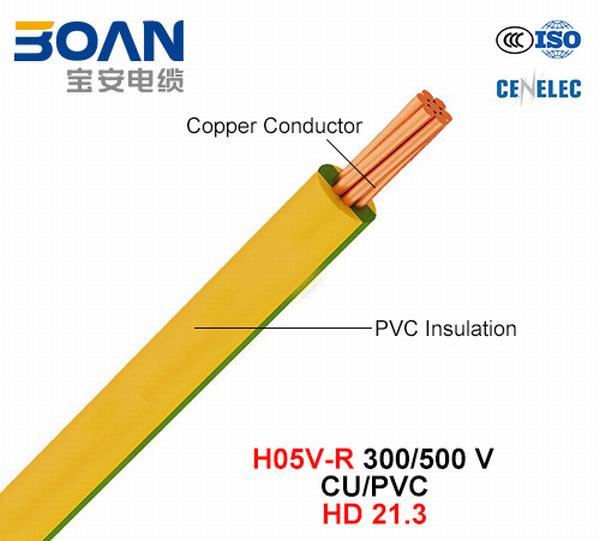 
                                 H05V-R, fil électrique, 300/500 V, Cu/Câble isolé PVC (HD 21.3)                            