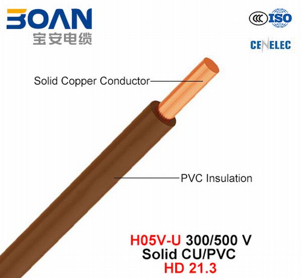 
                                 H05V-U, fil électrique, 300/500 V, Sloid Cu/PVC (HD 21.3)                            