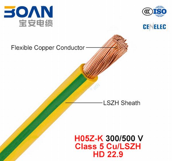 China 
                        H05z-K, Electric Wire, 300/500 V, Cu/Lszh, Low Smoke Halogen Free Cable (HD 22.9)
                      manufacture and supplier