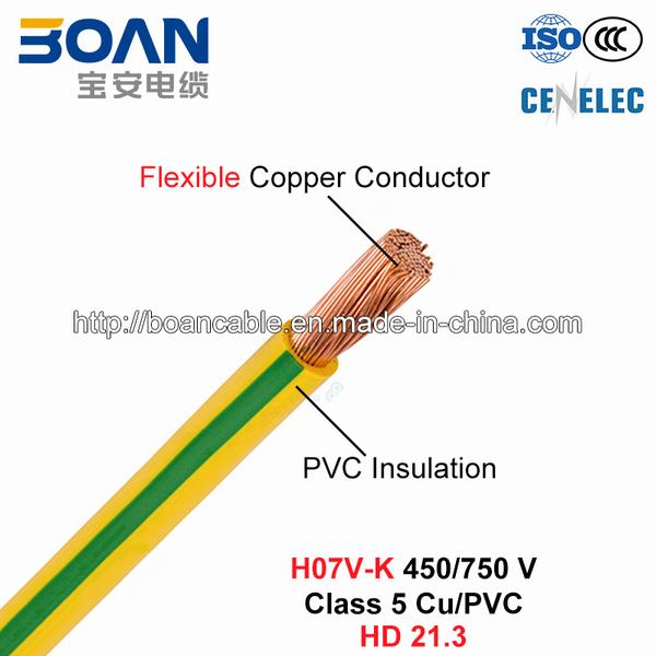 China 
                                 H07V-K, cable eléctrico, Cableado de la casa, de 450/750 V, de la Clase 5 Cu/PVC de alta definición (21.3)                              fabricante y proveedor