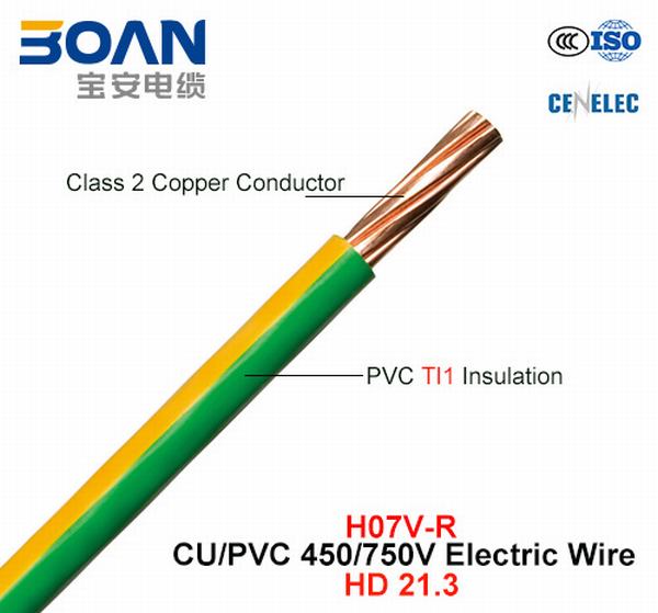 China 
                        H07V-R, Electric Wire, 450/750 V, Cu/PVC Insulated Cable (HD 21.3)
                      manufacture and supplier