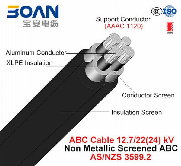 
                                 Hv ABC câble, antenne câble groupés, Al/XLPE+AAAC, 3/C+1/C, 12.7/22 Kv (AS/NZS 3599.2)                            