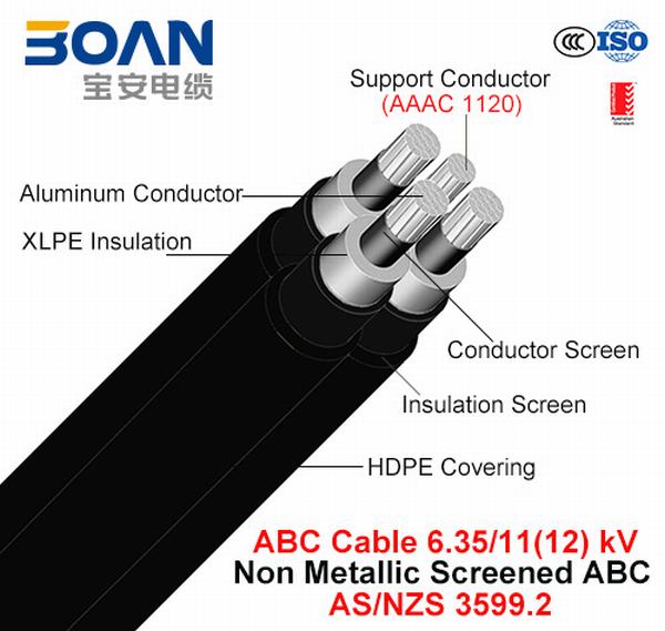 
                                 Hv ABC câble, antenne câble groupés, Al/XLPE/PEHD+AAAC, 3/C+1/C, 6.35/11 Kv (AS/NZS 3599.2)                            