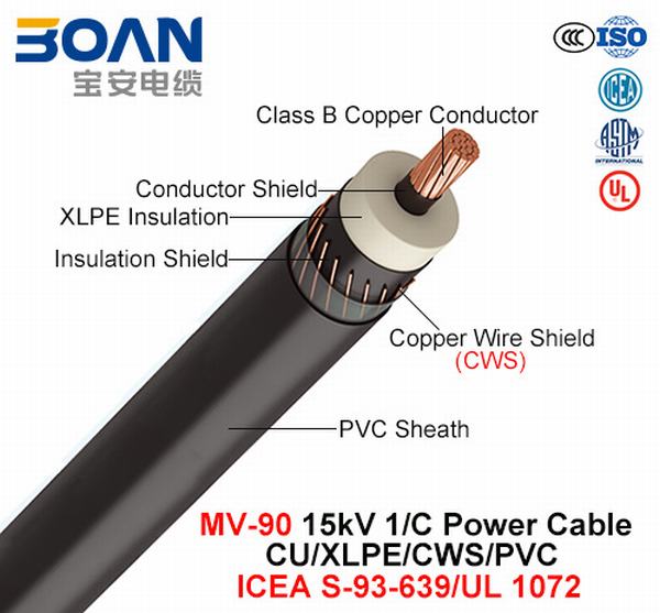 Chine 
                                 Mv-90, câble d'alimentation, 15 KV, 1/C, Cu/XLPE/SCF/PVC (ICEA S-93-639/NEMA WC74/UL 1072)                              fabrication et fournisseur