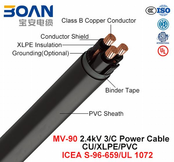 
                                 Mv-90, câble d'alimentation, 2,4 KV, 1/C, Cu/XLPE/PVC (ICEA S-96-659/NEMA WC71/UL 1072)                            