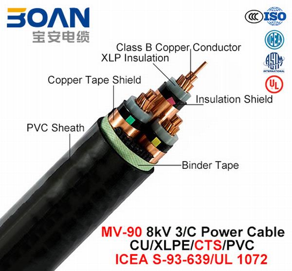 
                                 Mv-90, Power Cable, 8 chilovolt, 3/C, Cu/XLPE/Cts/PVC (ICEA S-93-639/NEMA WC71/UL 1072)                            
