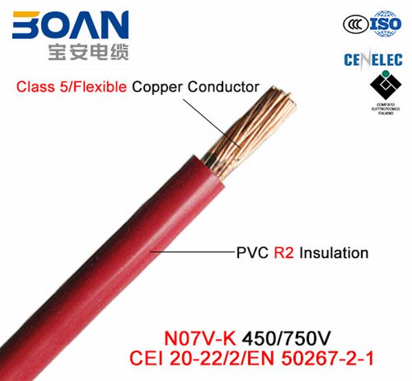Cina 
                                 N07V-K, 450/750 di V, Class 5 Cu/PVC Cable (CEI 20/22-2/EN 50267-2-1)                              produzione e fornitore