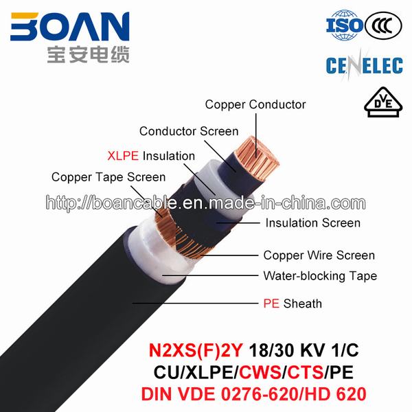 Cina 
                                 N2xs (F) 2y, 18/30 di chilovolt Power Cable, 1/C, Cu/XLPE/Cws/PE (HD 620/VDE 0276-620)                              produzione e fornitore
