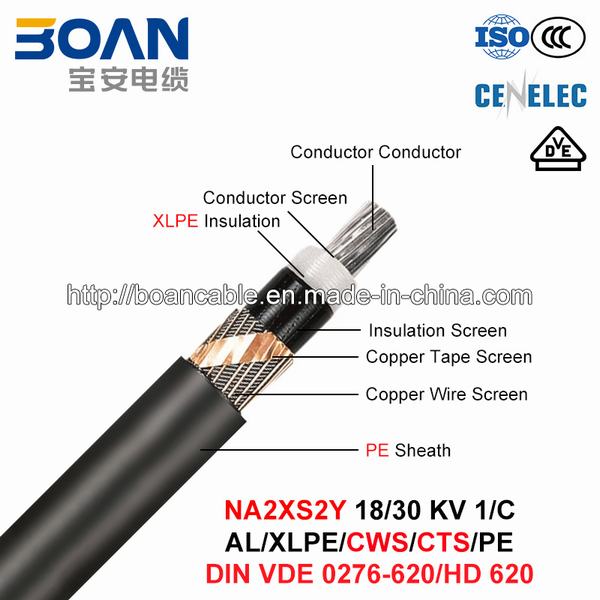 
                                 Na2xs2y, 18/30 Kv Câble d'alimentation, 1/C, Al/XLPE/CWS/CTS/PE (HD 620/VDE 0276-620)                            