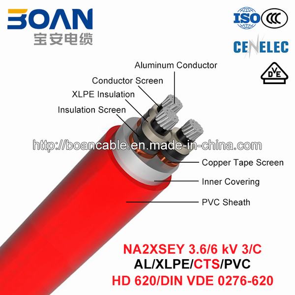 
                                 Na2xsey, 3.6/6 chilovolt Power Cable, 3/C, Al/XLPE/Cts/PVC (VDE di HD 620/DIN 0276-620)                            
