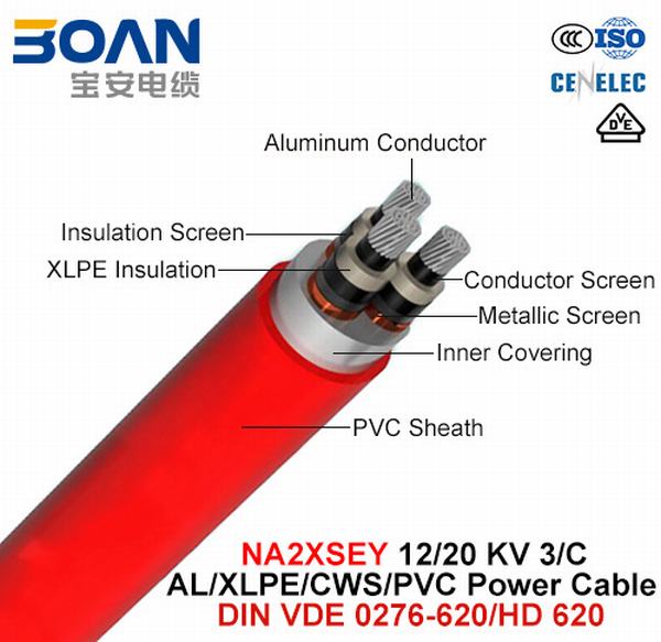 
                                 Na2xsey, Cable de alimentación, 12/20 Kv, 3/C, Al/XLPE/CWS/PVC (DIN VDE 0276-620)                            