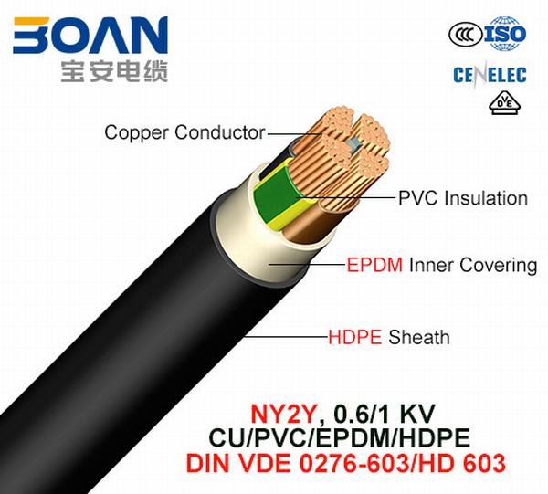 Chine 
                                 Ny2y, câble d'alimentation, 0.6/1 Kv, Cu/PVC/PEHD (VDE 0276-603/HD 603)                              fabrication et fournisseur