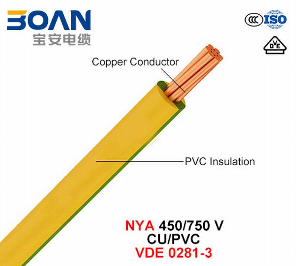 Chine 
                                 Nya, fil électrique, 450/750 V, Cu/PVC (VDE 0281-3)                              fabrication et fournisseur