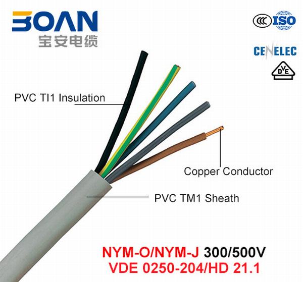 Cina 
                                 Nym, Electric Wire, 300/500 V, Cu/PVC/PVC Cable (VDE 0250-204/HD 21.1)                              produzione e fornitore
