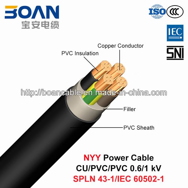 Chine 
                                 Nyy, câble d'alimentation basse tension, 0.6/1 (1.2) KV, Cu/PVC/PVC (SPLN 43-1/IEC 60502-1)                              fabrication et fournisseur