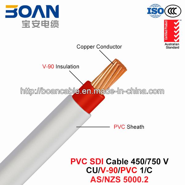 Китай 
                                 Кабель Sdi ПВХ, 450/750 В, 1/C, Австралийский Cu/V-90/PVC кабель питания (AS/NZS 5000.2)                              производитель и поставщик