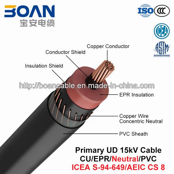China 
                        Primary Ud Cable, 15 Kv, Cu/Epr/Neutral/PVC (AEIC CS 8/ICEA S-94-649)
                      manufacture and supplier