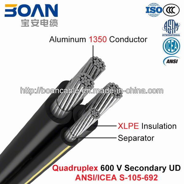 
                                 Quadruplex secondaire Bâtiment de l'UD, 600 V Câble, Al/XLPE (ANSI/l'ICEA S-105-692)                            
