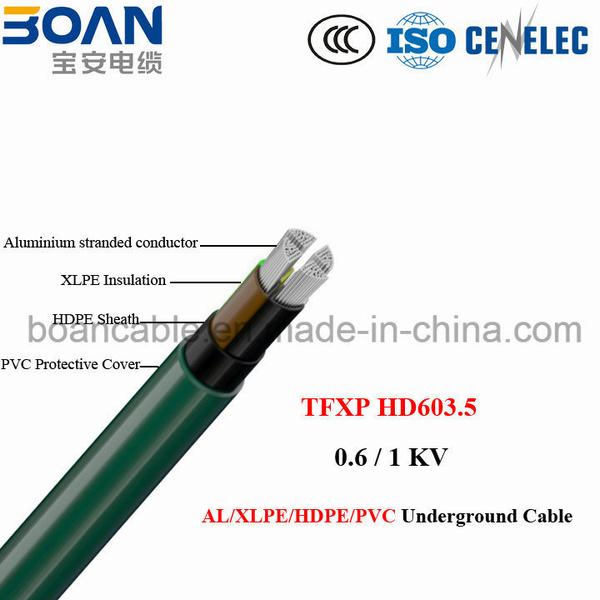 Chine 
                                 Tfxp, Al/XLPE/Hpde/PVC, câble souterrain, 0.6/1kv, 603.5m HD                              fabrication et fournisseur